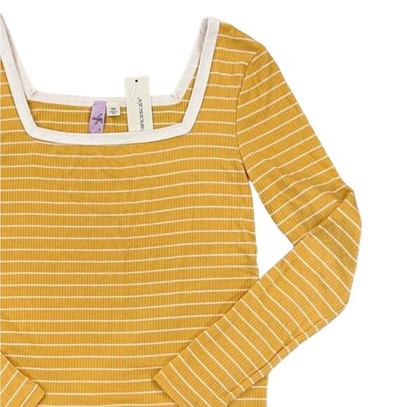 NWT Francesca's Gold and Cream Striped Ribbed Long Sleeve Shirt - SIZE XS - Picture 3 of 7